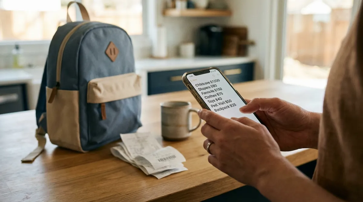 tracking co-parenting tax deductible child expenses on phone with receipts